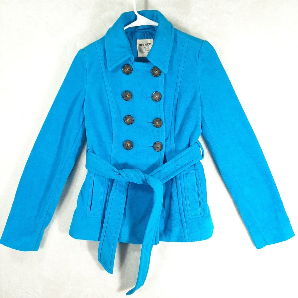 Old Navy Womens Blue Double Breasted Belted Pea Coat Jacket XS - Picture 1 of 11